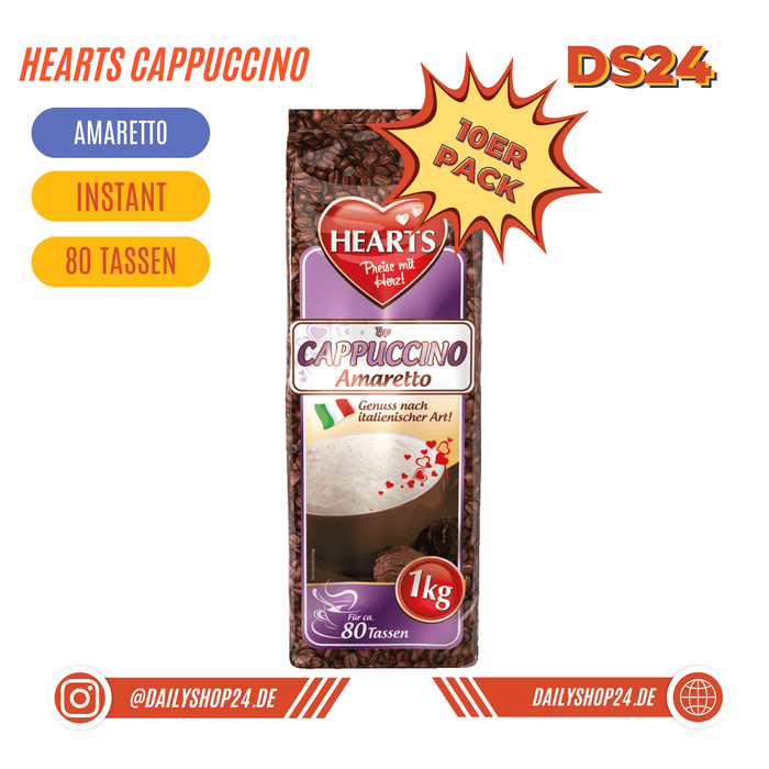 dailyshop24 hearts cappuccino amaretto instantpulver preise mit herz amarettogeschmack