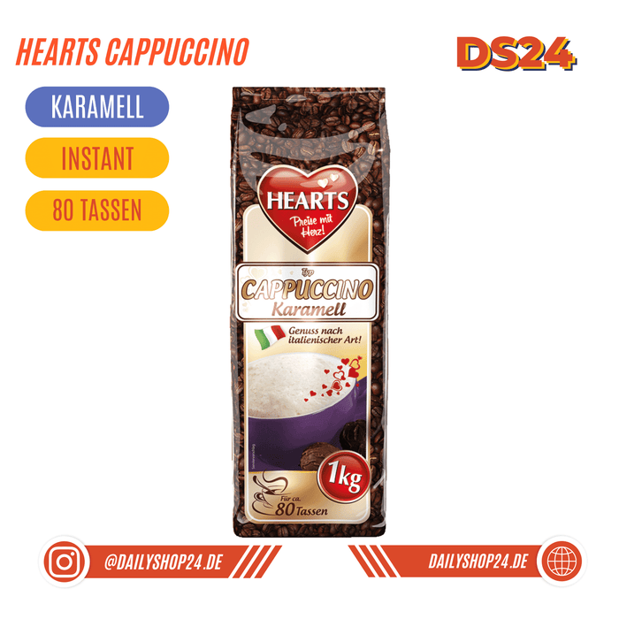 dailyshop24 hearts cappuccino karamell instantpulver für kaffee instantkaffee instantcappuccino kaffeepulver karamellkaffee