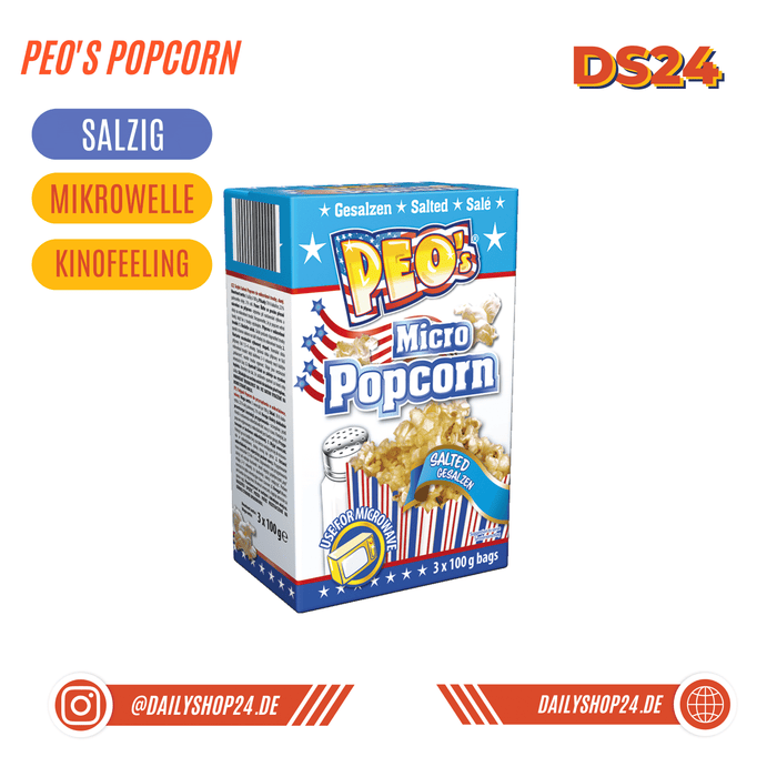peos popcorn gesalzen salted popcorn für die mikrowelle mikrowellenpopcorn mit viel salz produktbild mit informationen