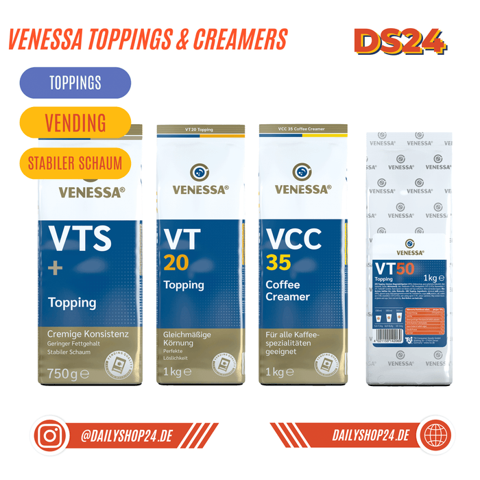 venessa vts+ vt20 vt50 vcc35 coffe creamer topping für vendingautomaten und vendingmaschinen mit stabiler schaumkrone 