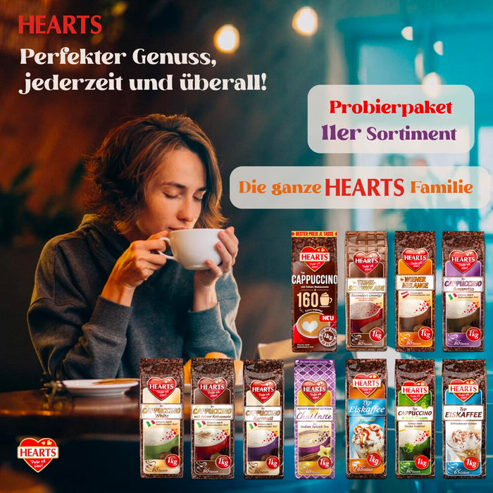 HEARTS Cappuccino Eiskaffee Trinkschokolade 11er Mix á 1kg