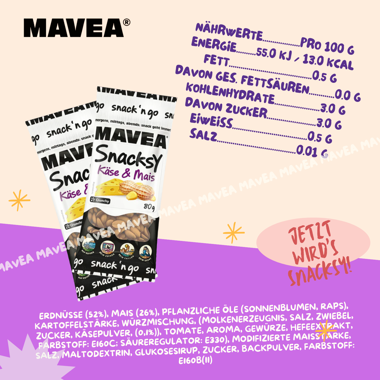 MAVEA Erdnüsse Mais Käse Mix 24 x 80g