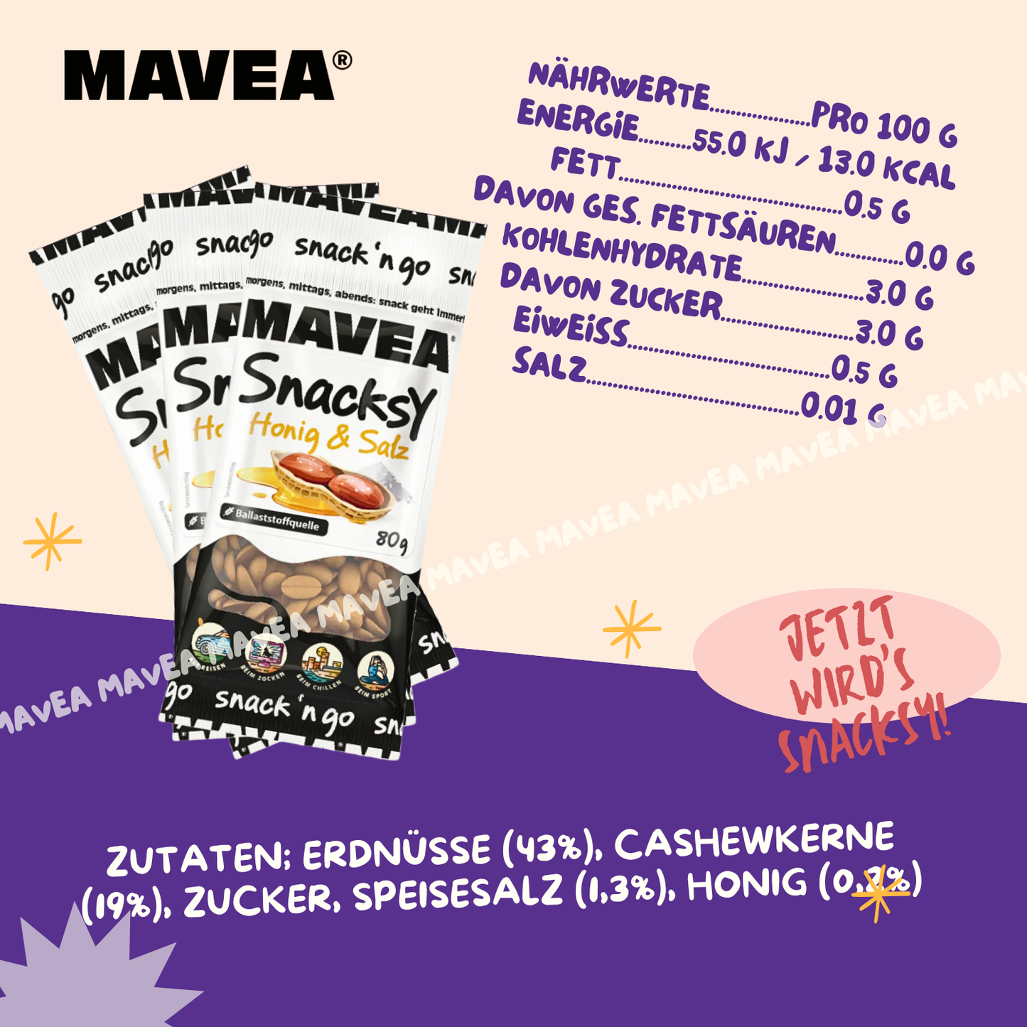 MAVEA karamellisierte Nüsse mit Honig und Salz 80g