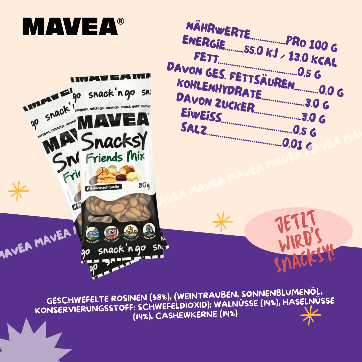 MAVEA Rosinen und Nüsse gemischt 80g