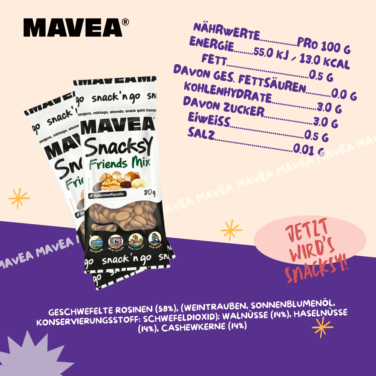 MAVEA Rosinen und Nüsse gemischt 24 x 80g