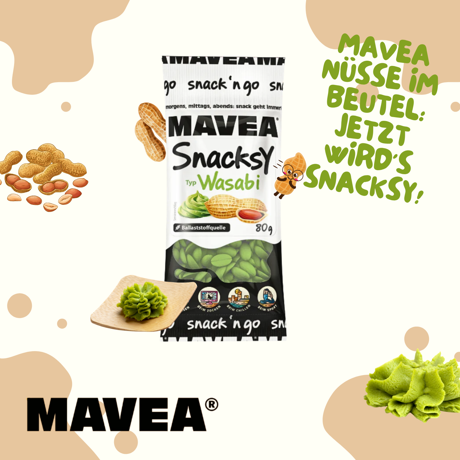 MAVEA umhüllte Erdnüsse Wasabi 24 x 80g