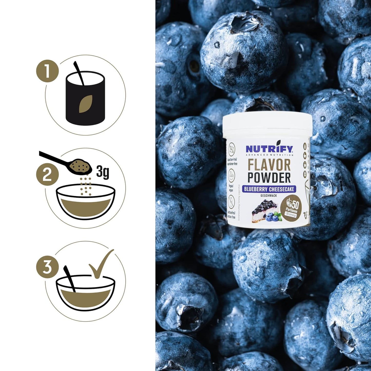 NUTRIFY Flavor Powder Blueberry Cheesecake 3 x 150 g Geschmackspulver