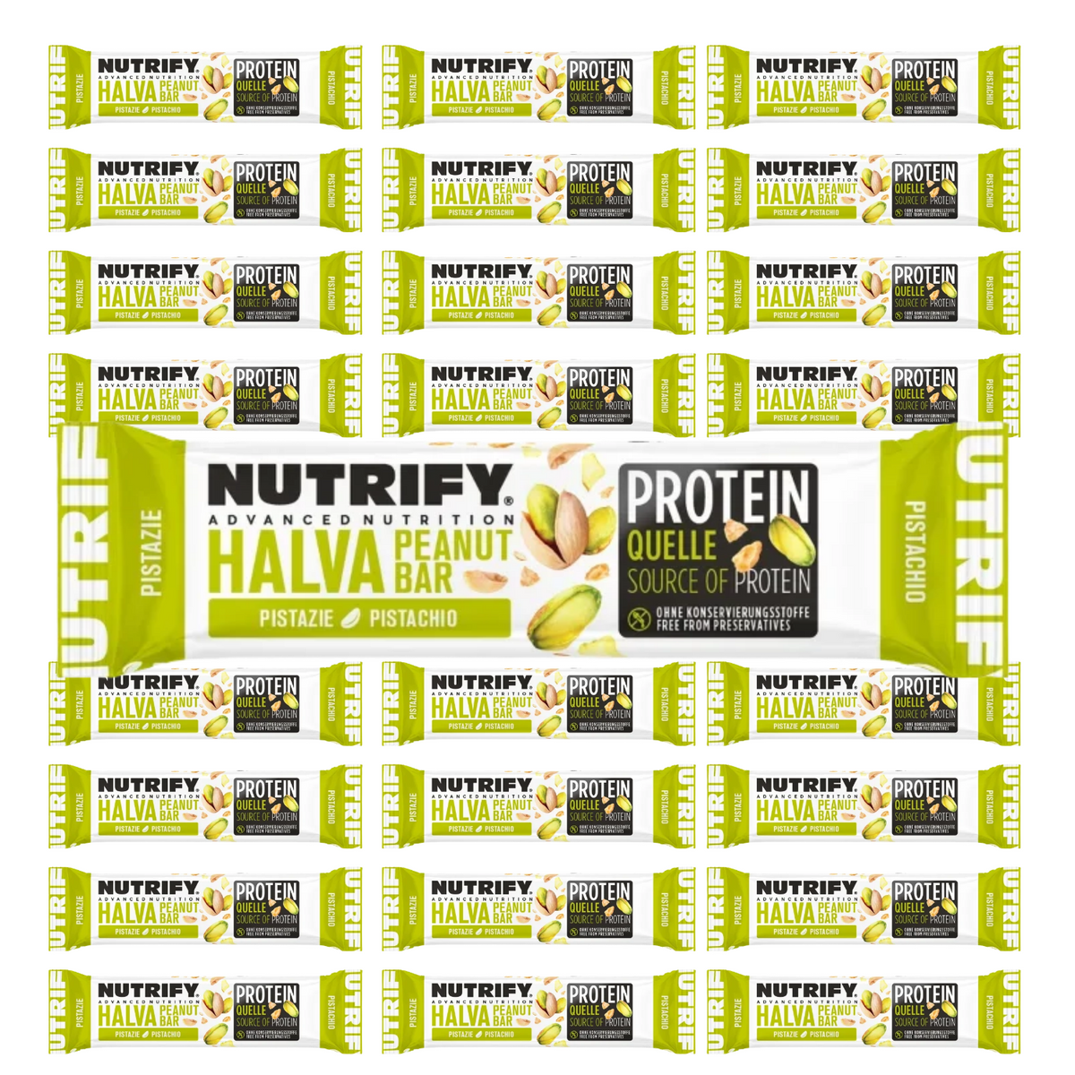 NUTRIFY Halva-Riegel mit Pistazie 24 x 60g Nuss Riegel für unterwegs