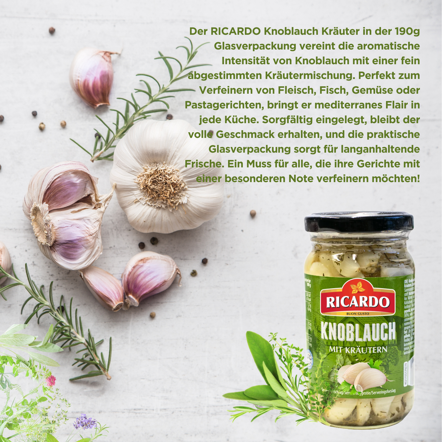 RICARDO Knoblauch mit Kräuter 18 x 190g - Feinkost Vorteilspack