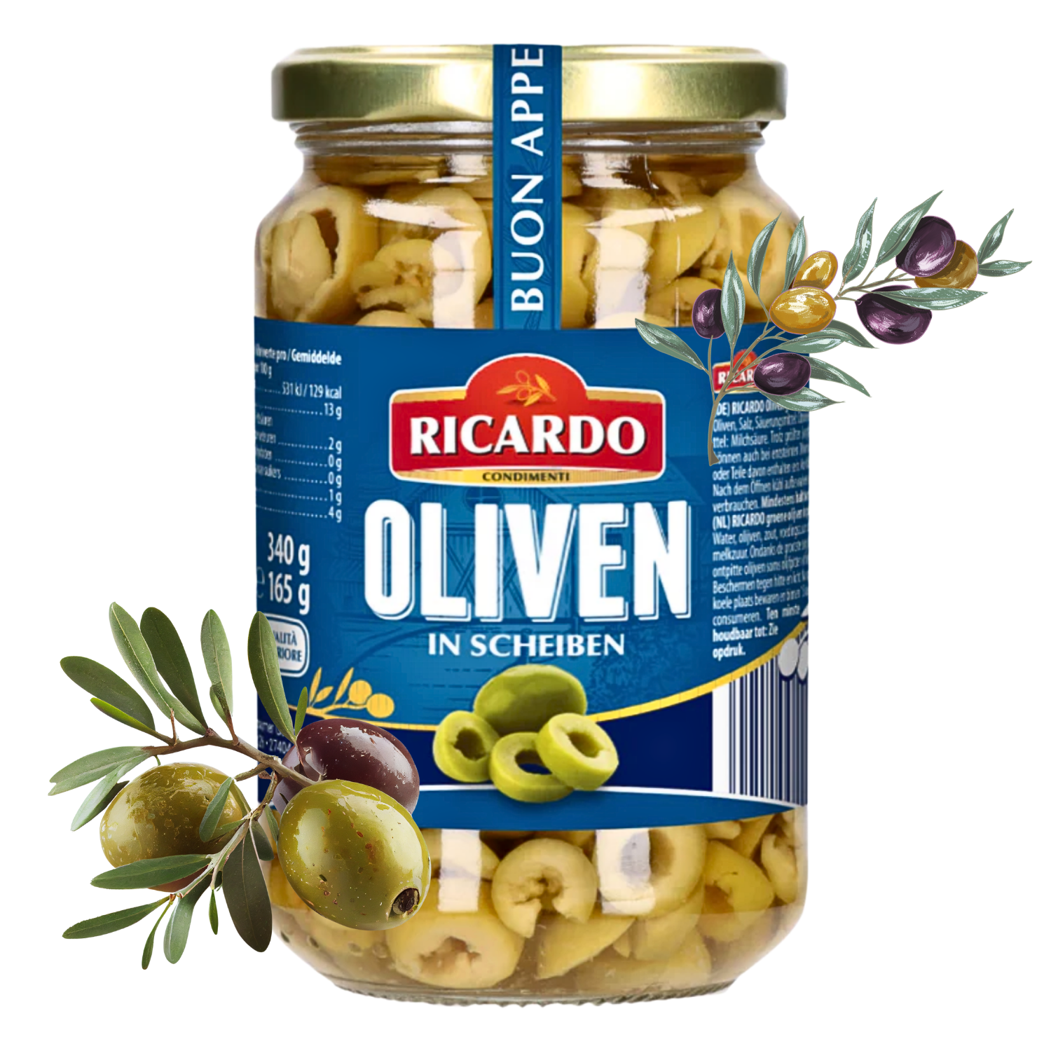 RICARDO Oliven grün in Scheiben 340g
