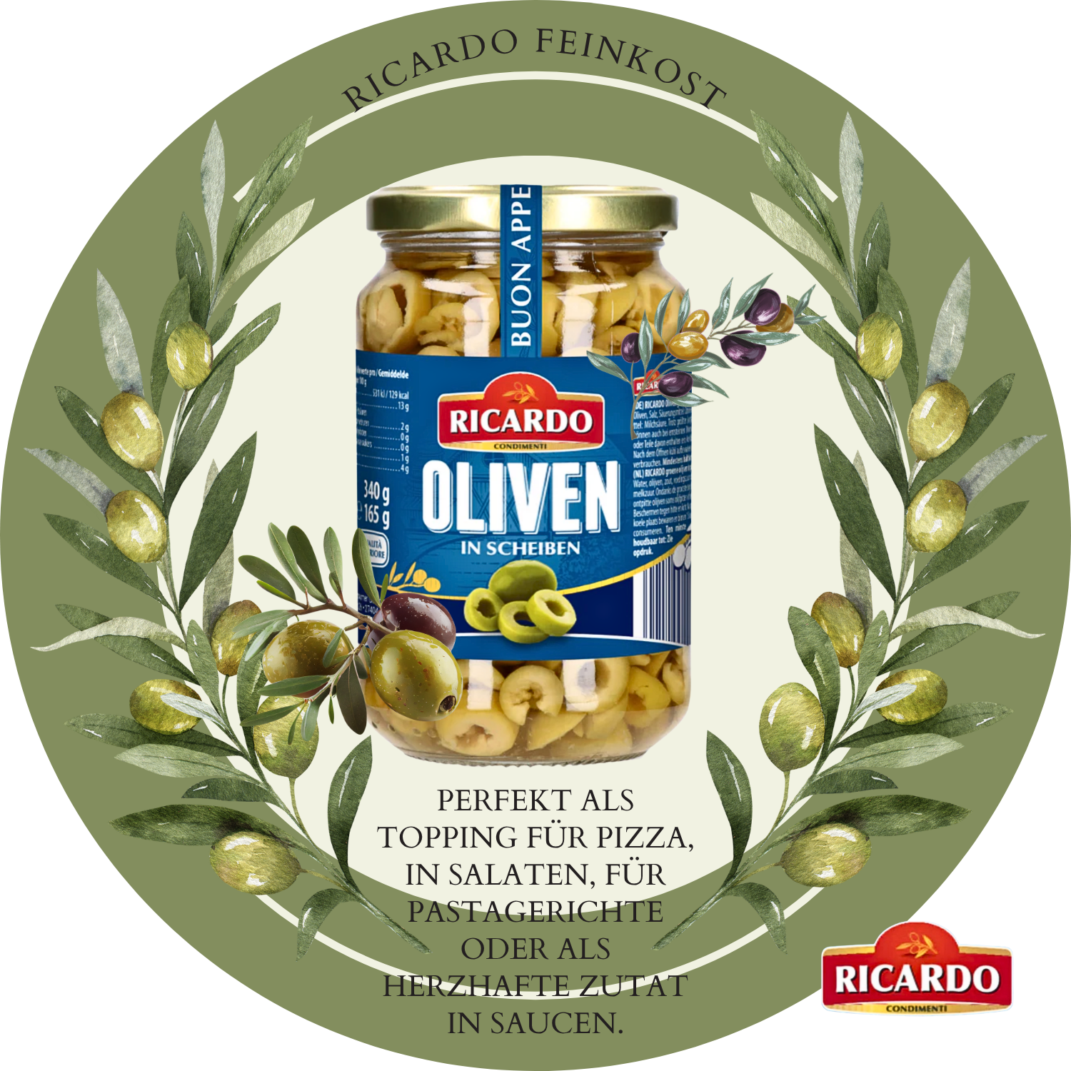 RICARDO Oliven schwarz in Scheiben 12 x 340g