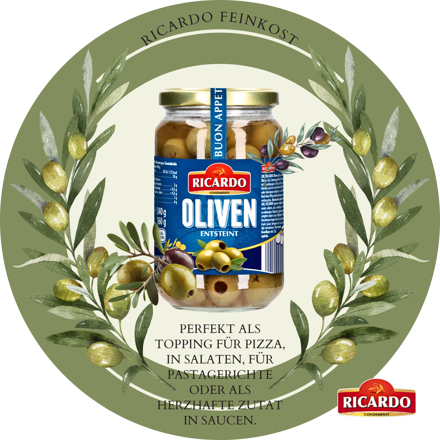 RICARDO Oliven grün 12 x 340g - entsteint
