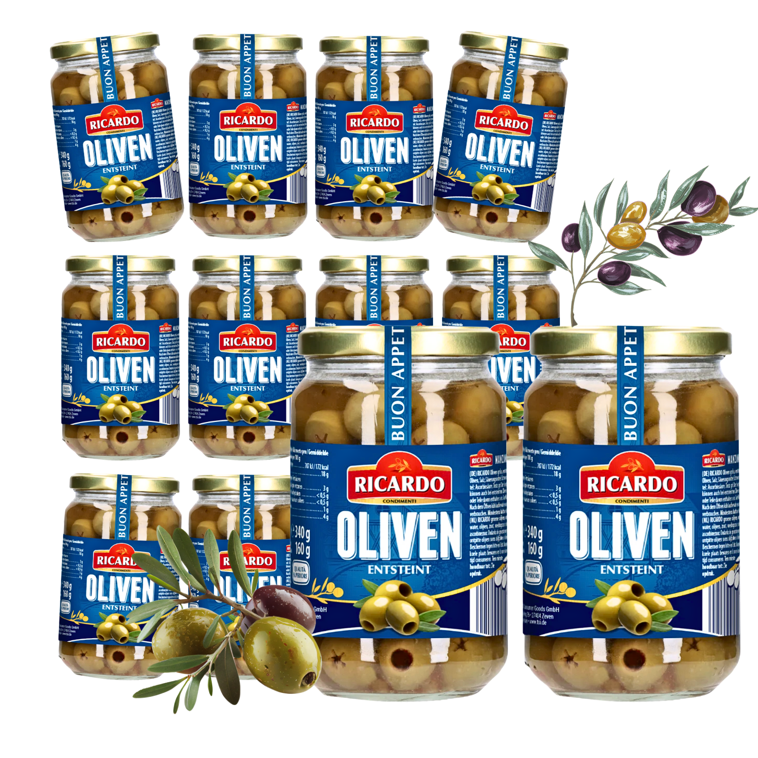 RICARDO Oliven grün 12 x 340g - entsteint