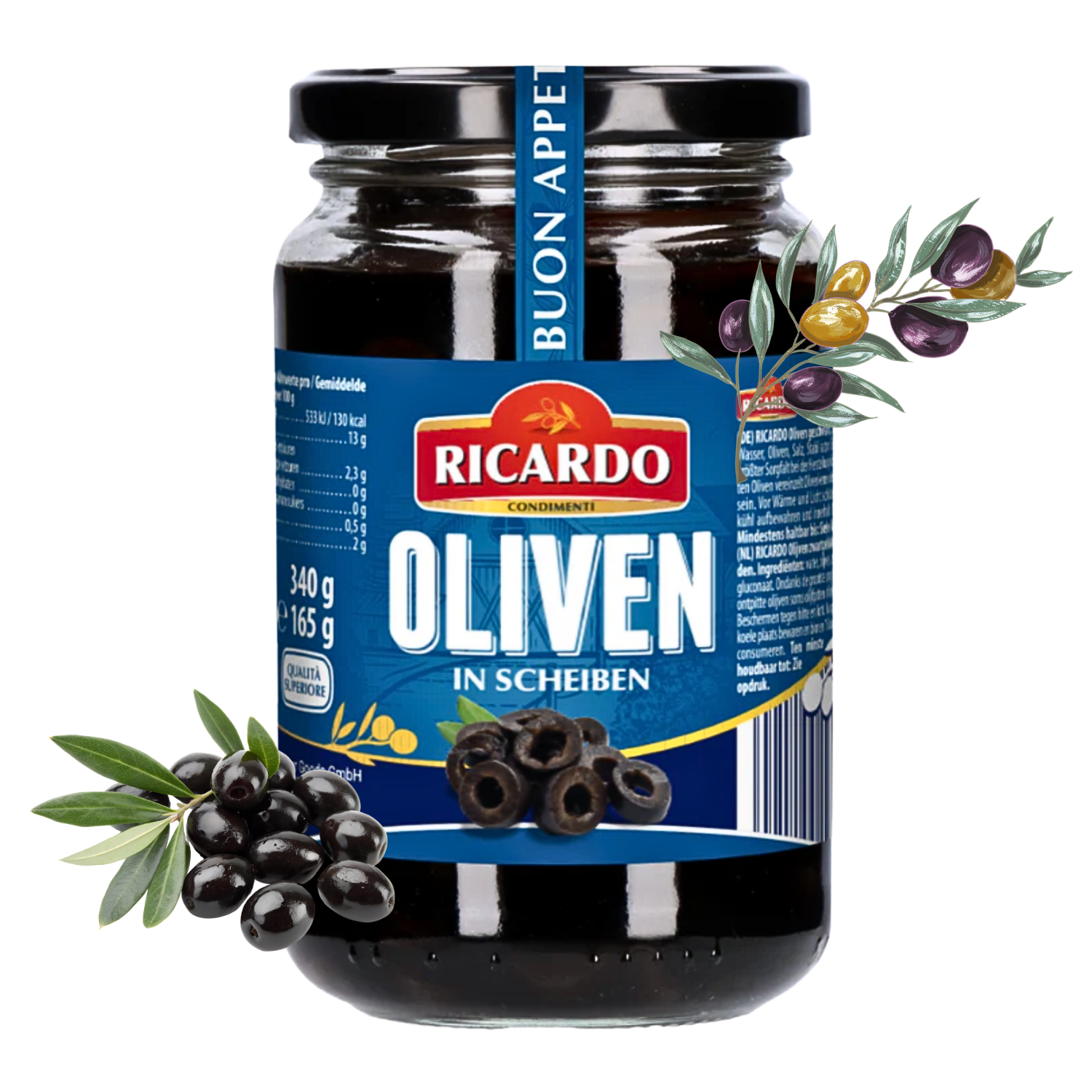 RICARDO Oliven schwarz in Scheiben 340g