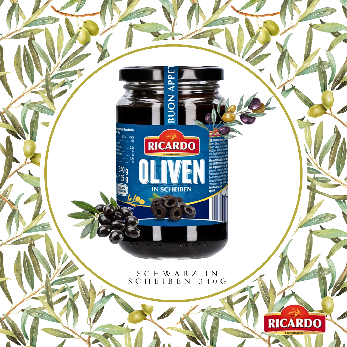 RICARDO Oliven schwarz in Scheiben 340g