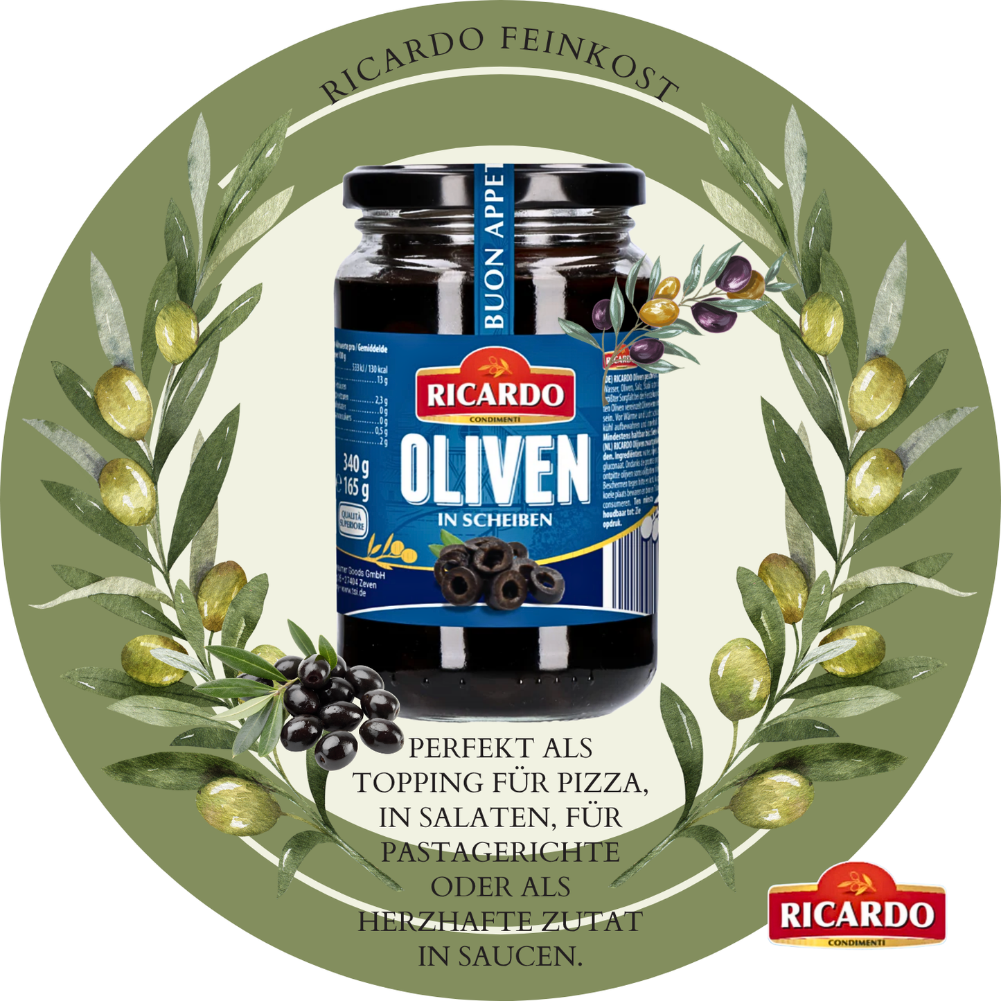 RICARDO Oliven schwarz in Scheiben 12 x 340g