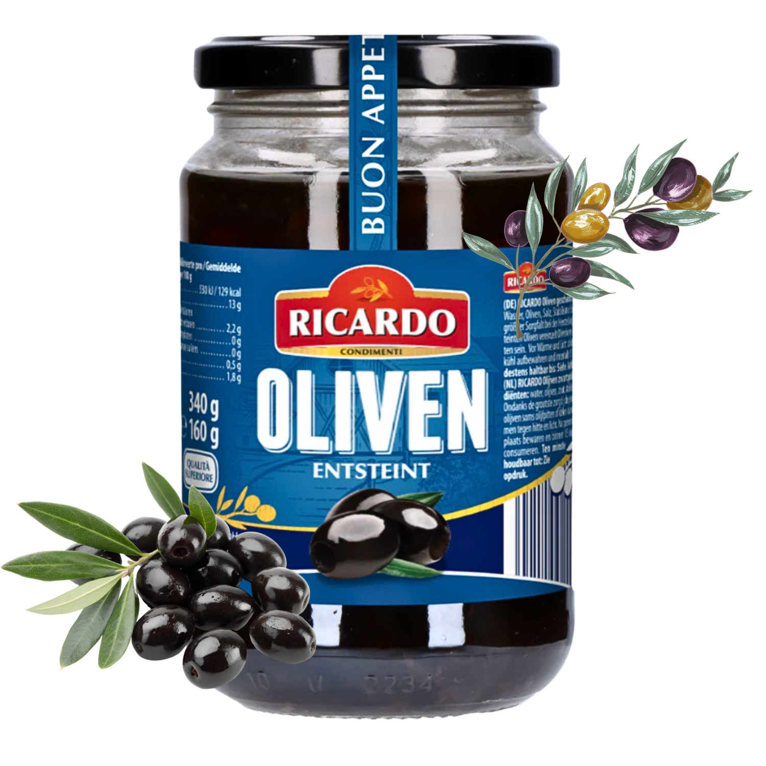 RICARDO Oliven schwarz 12 x 340g - entsteint