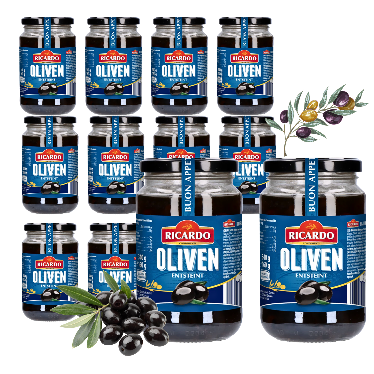 RICARDO Oliven schwarz 12 x 340g - entsteint