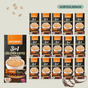 MASSIMO Alle Sorte - Vorteilspack MASSIMO 3in1 Kaffee mit Kaffeeweißer & Rohrzucker 16 x 170g